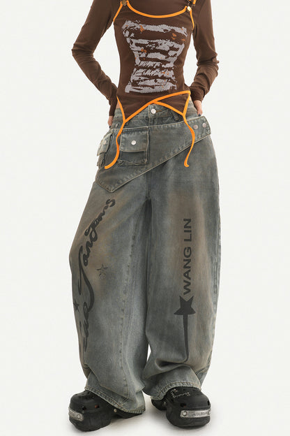 High-Waisted Scimitar Wide-Leg Jeans