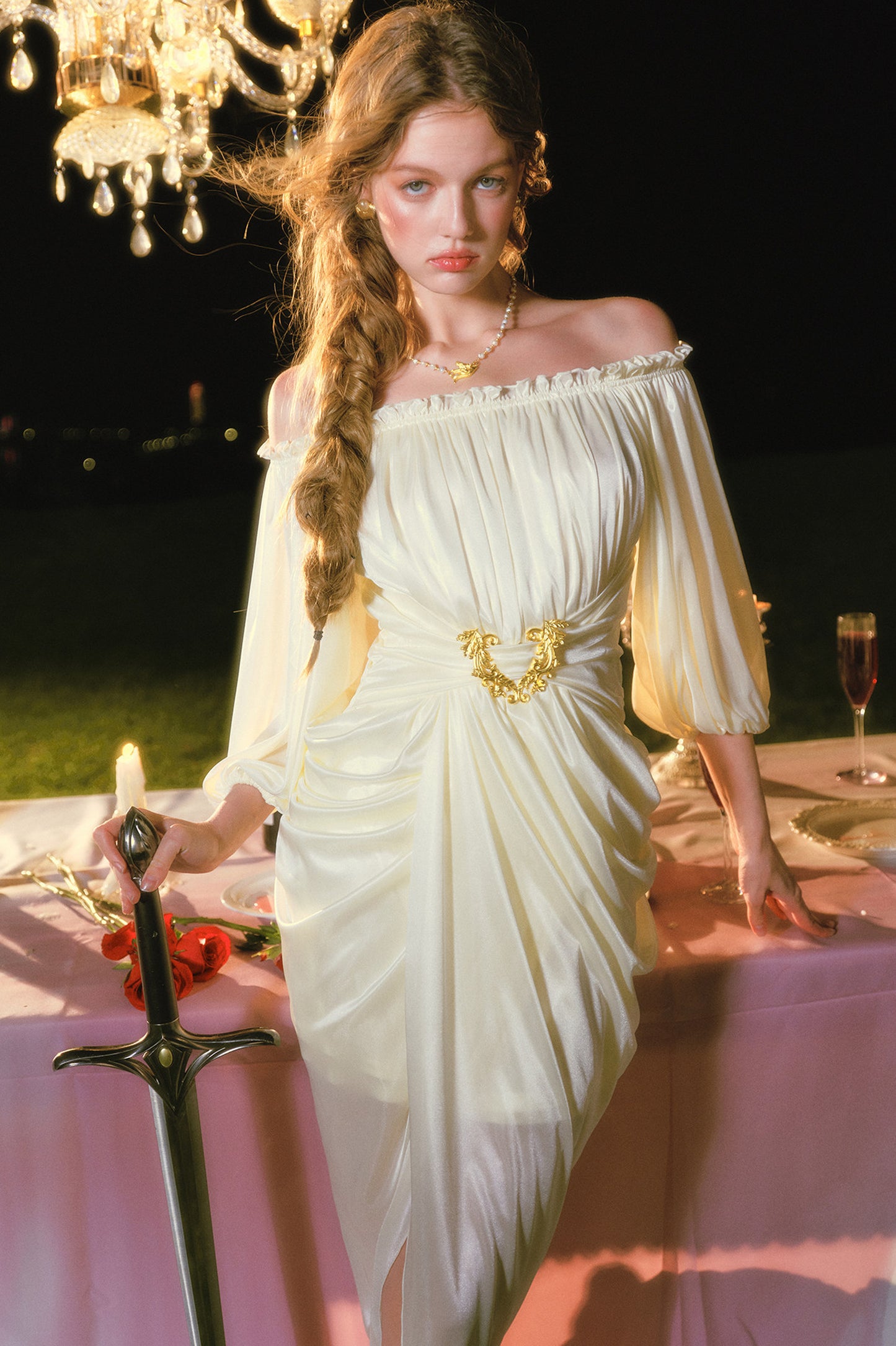 Satin Off-Shoulder Dress