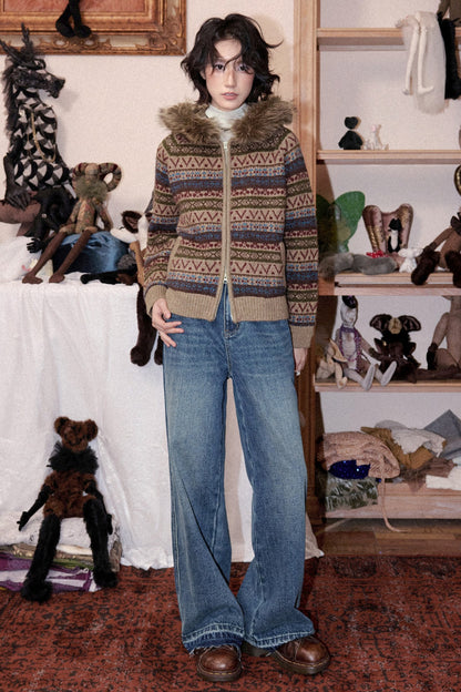 Hooded Fair Isle Wool Cardigan