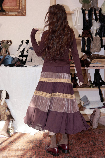 Crinkled Velvet Floral A-Line Skirt
