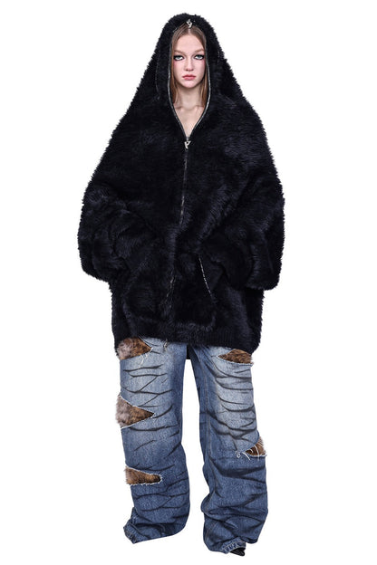 Reversible Mink Fur Hooded Gloves Jacket