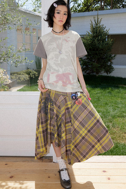 Retro Asymmetrical Plaid Skirt