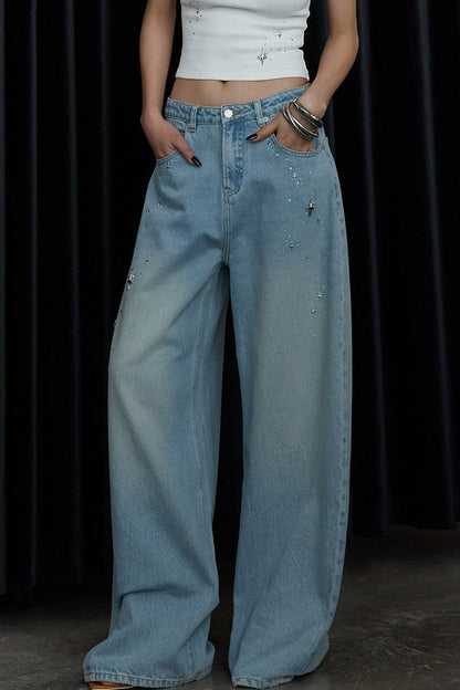 Jeans a gamba larga blu chiaro di luna