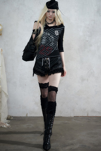 Punk Lace Leather Shorts