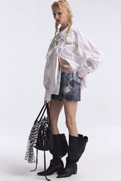 Studded Lace-Up Three-Dimensional Cut Shirt