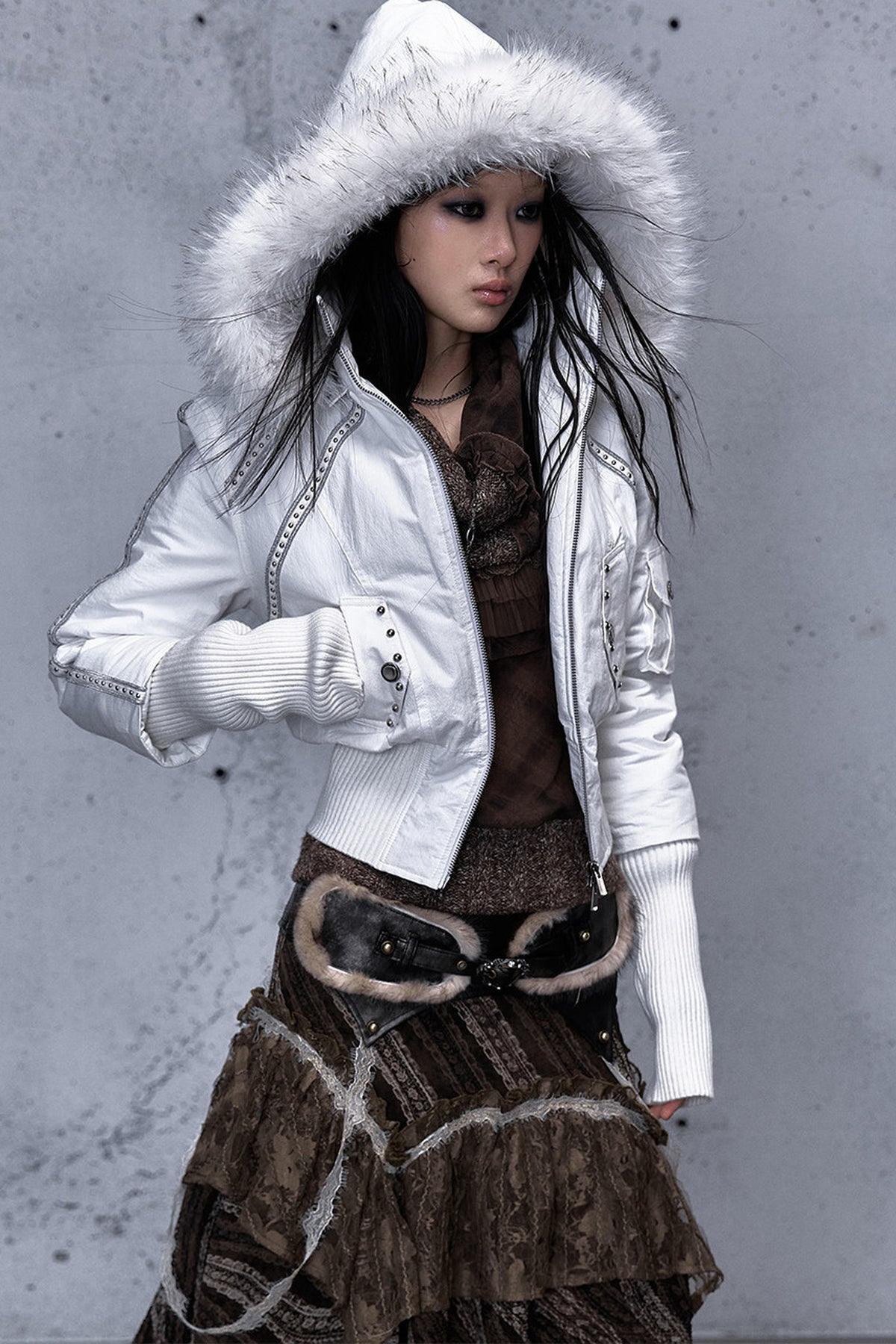 Hooded Fur Collar Parka Outer