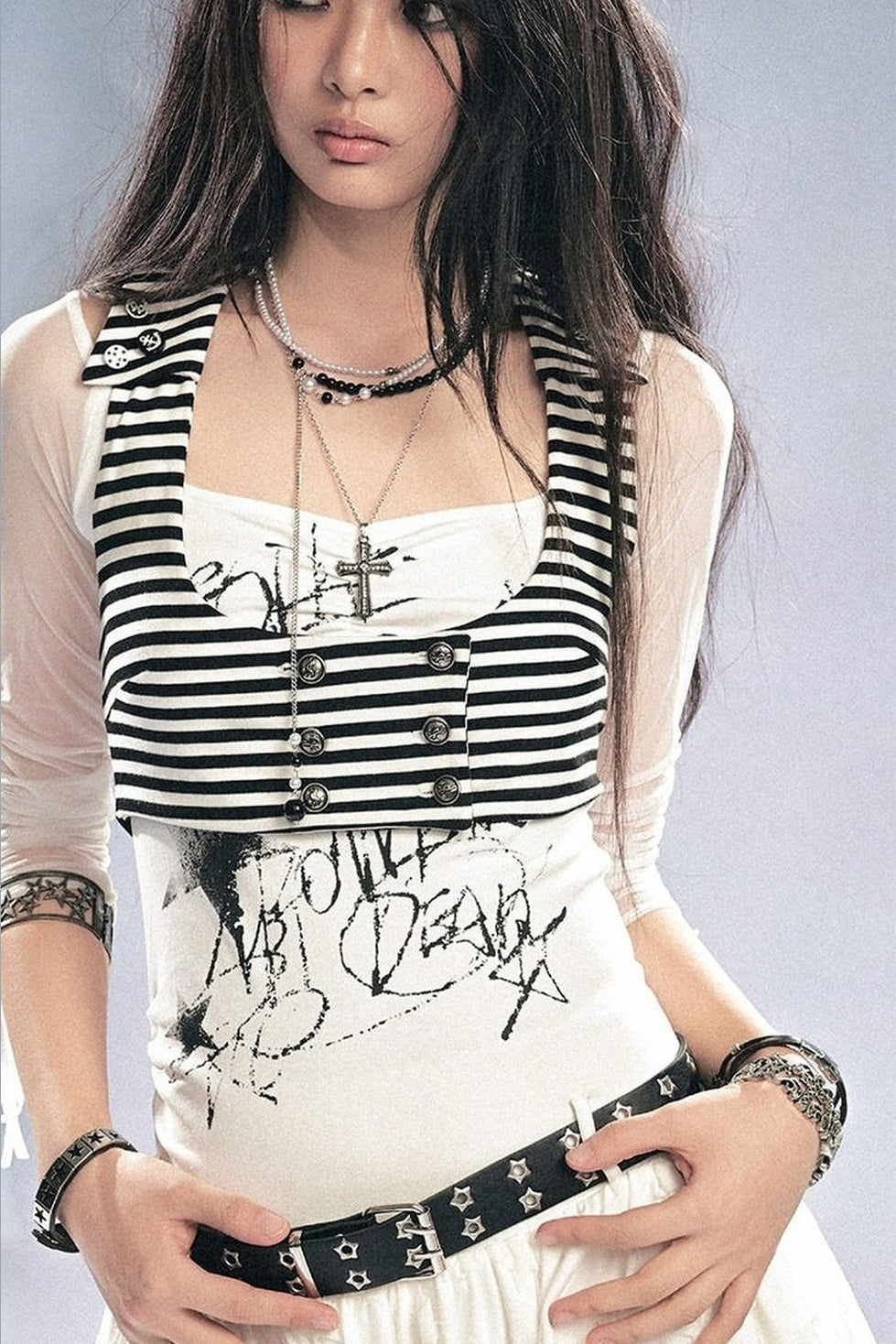 Patchwork Mesh Knit Dress Set-Up