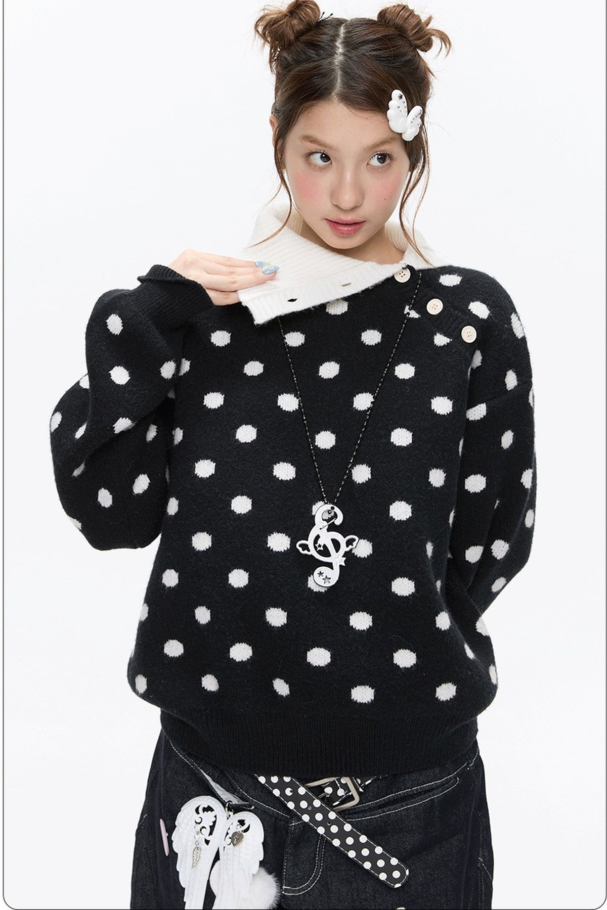 Black Sugar Bobo Vintage Slanted Placket Sweater
