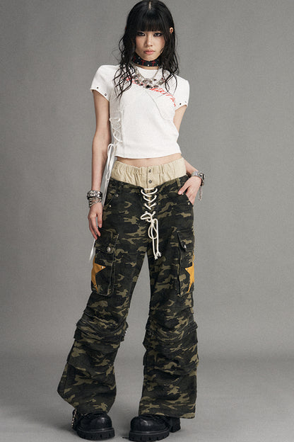 Punk Lace-Up Graphic Print Top