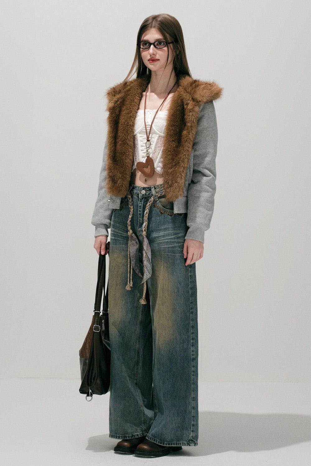 Loose Wide Leg Woven Belt Jeans