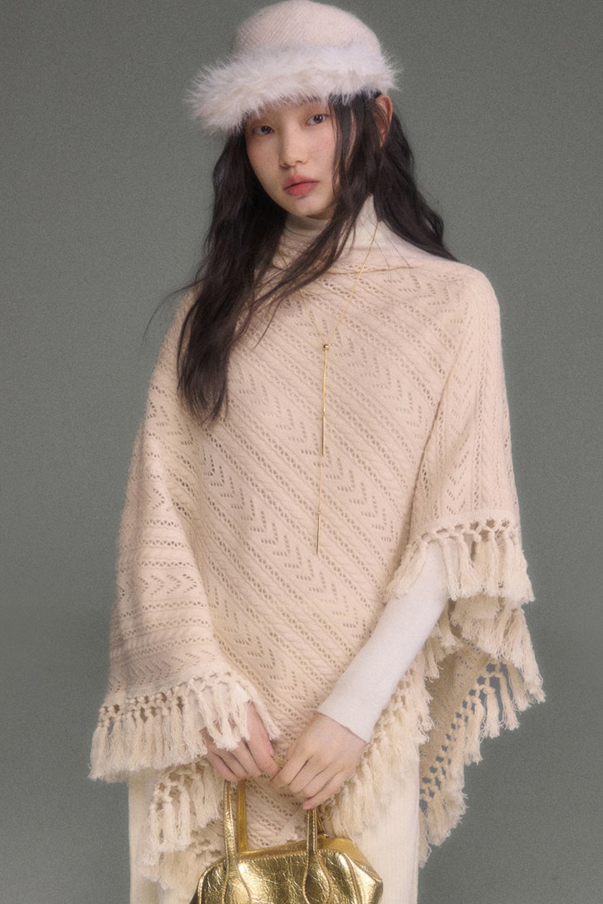 Tassel Knit Cape and Dress Set-Up
