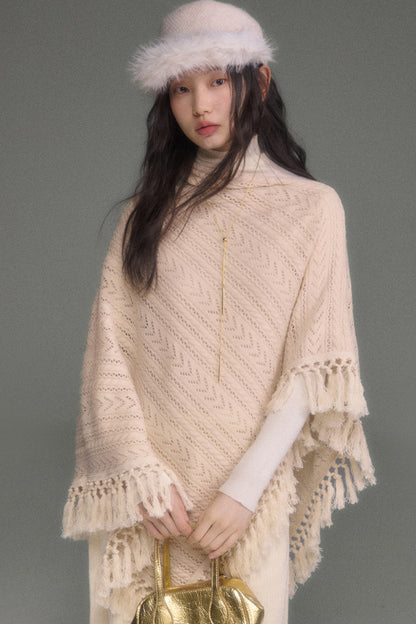 Tassel Knit Cape and Dress Set-Up