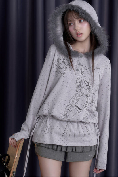 Gray Purple Printed Hoodie