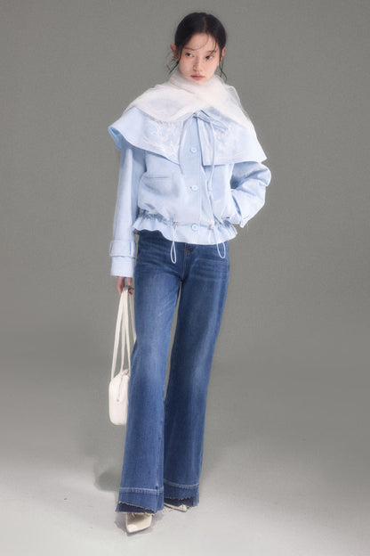 High-Waisted Fleece-Lined Flared Raw Hem Slit Jeans
