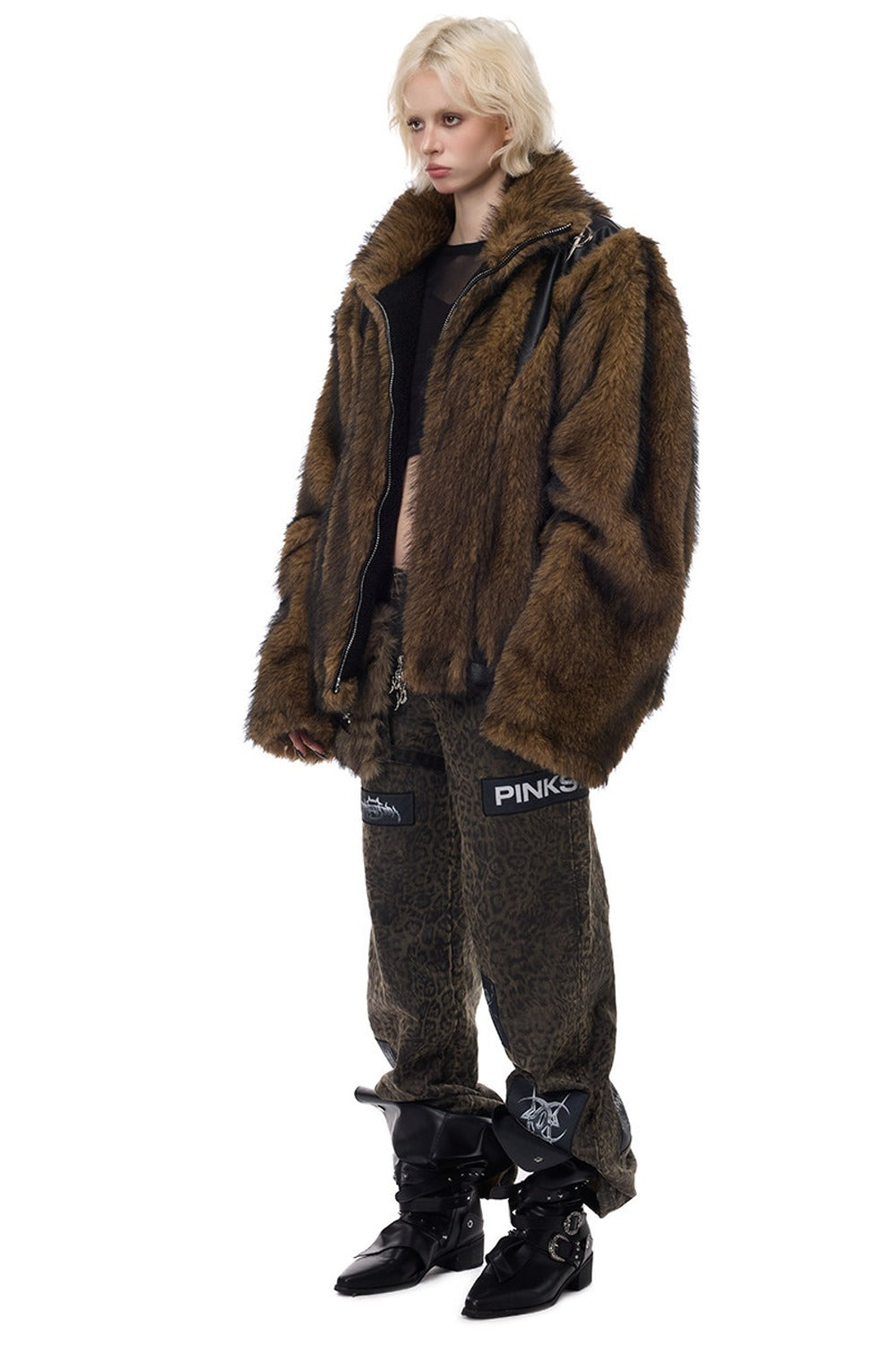 Y2K Leather Spliced Fur Jacket