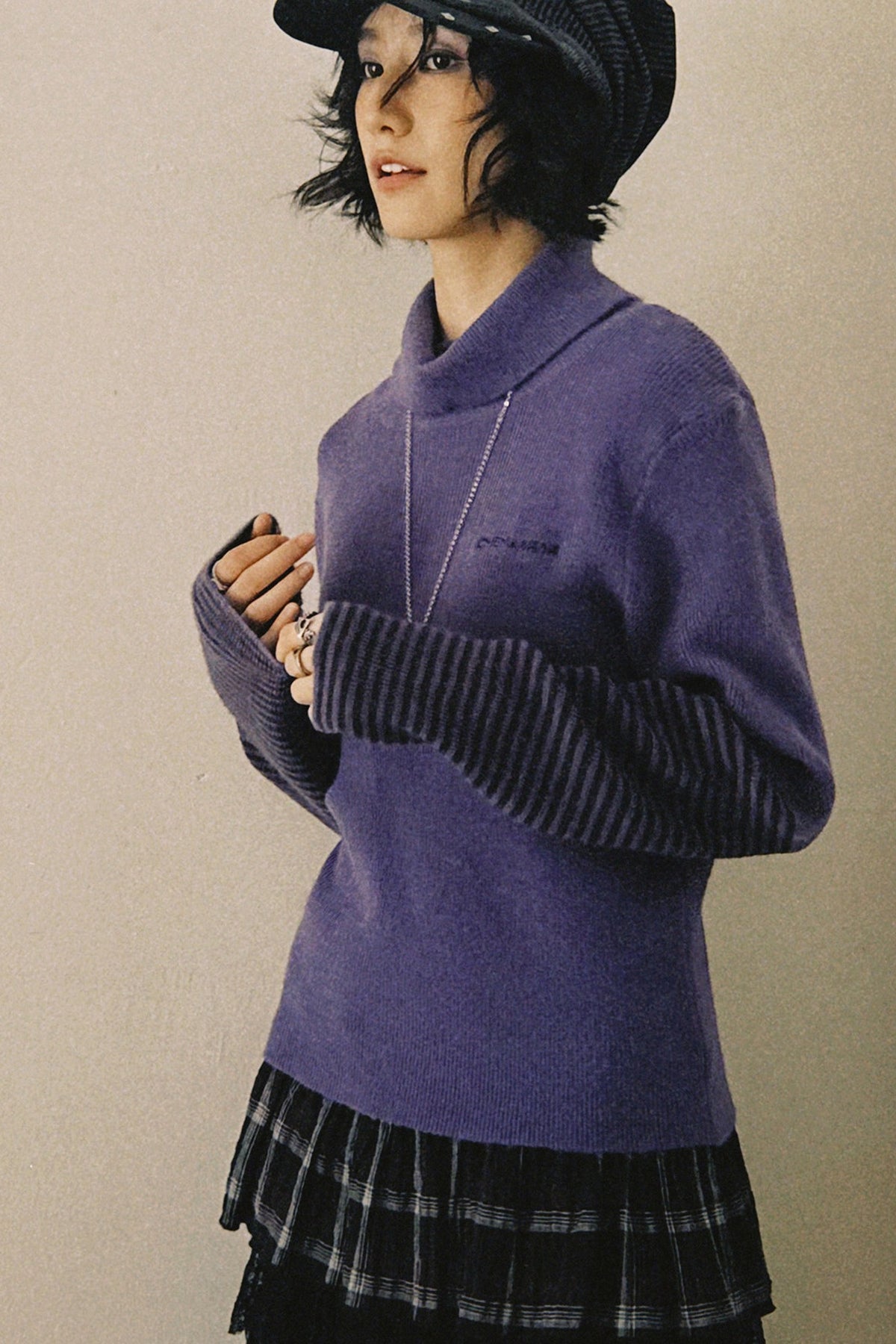 Gray Purple Nana Print Batwing Sweater