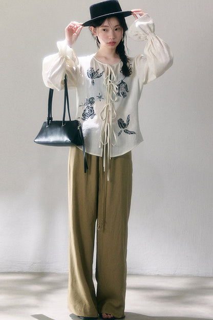 Linen Blend Air Wide-Leg Trousers