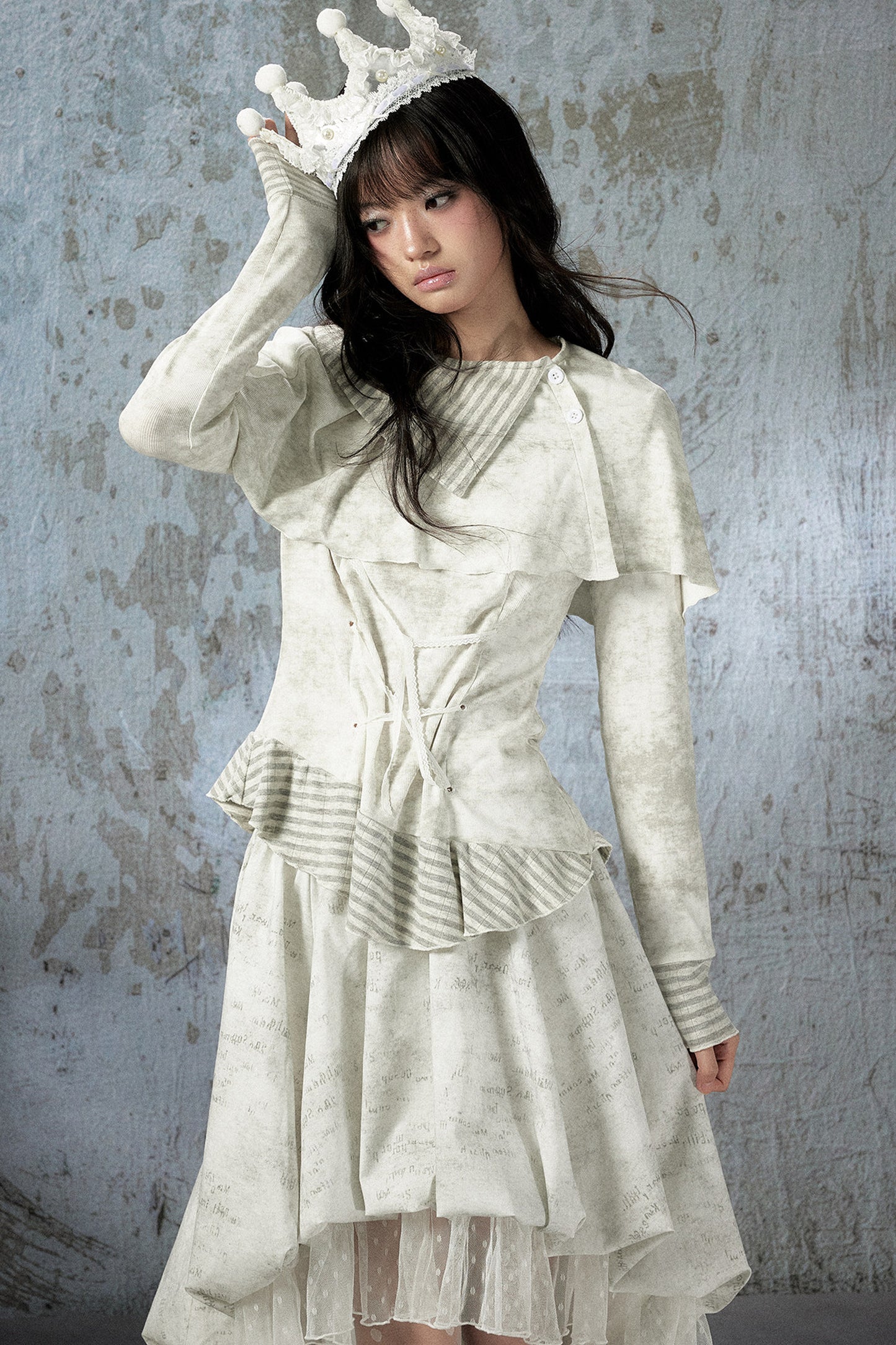 Asymmetrical Lapel Long-Sleeve Striped Patchwork Top