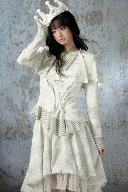Asymmetrical Lapel Long-Sleeve Striped Patchwork Top