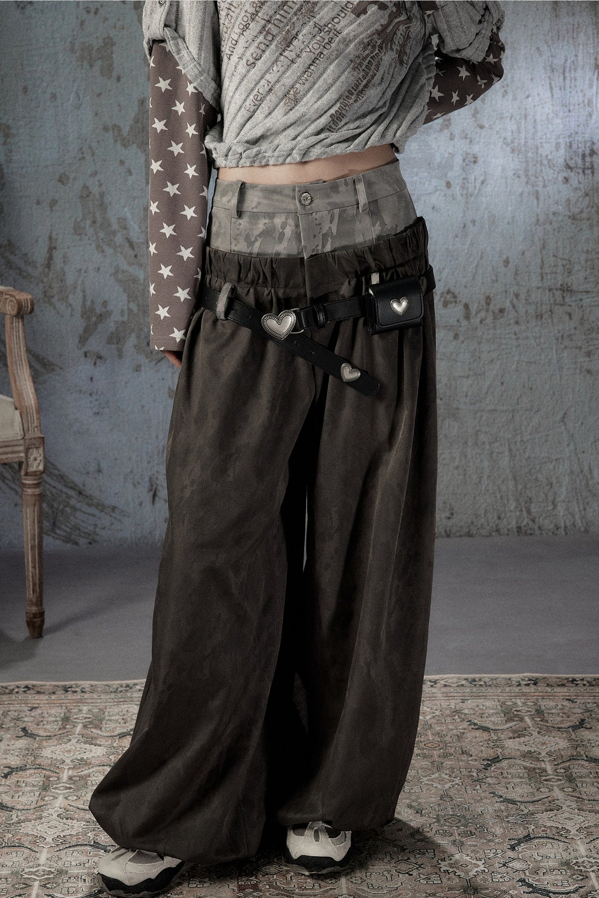 Double-Waist Belted Pants