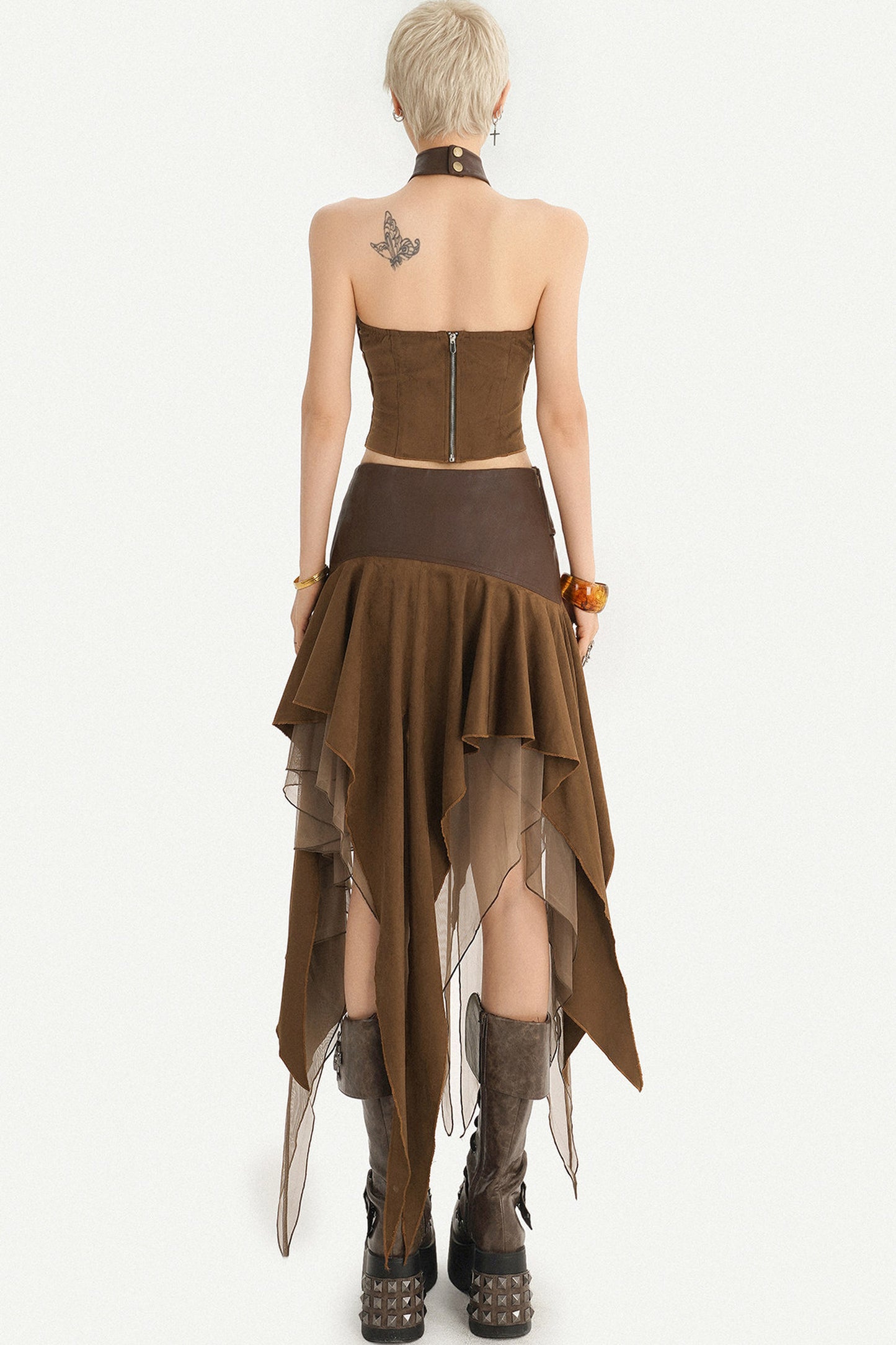 Patchwork Faux Suede Skirt and Top Set-Up