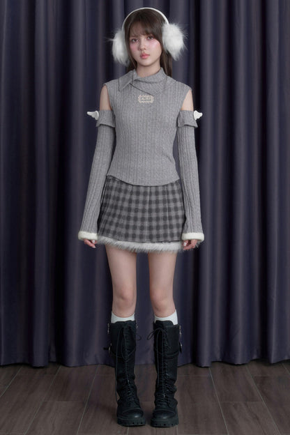 Winged Fold-Over Collar Knit Top