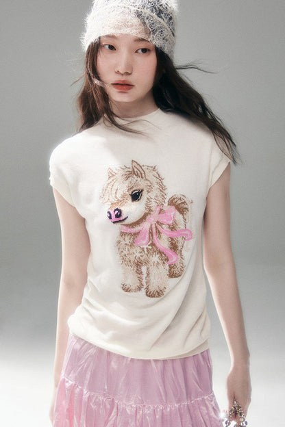 Bow-Tie Jacquard Cotton T-Shirt Set-Up