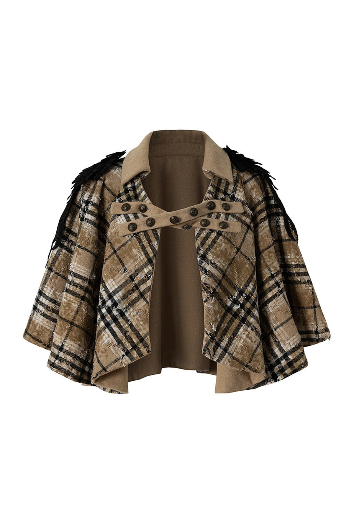Reversible Wool Blend Plaid Cape