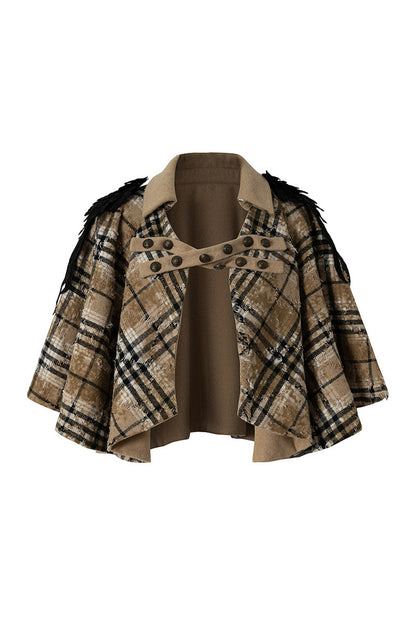 Reversible Wool Blend Plaid Cape