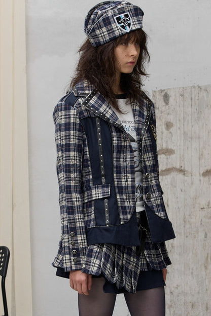 Asymmetrical Pleated Plaid Graffiti Skirt