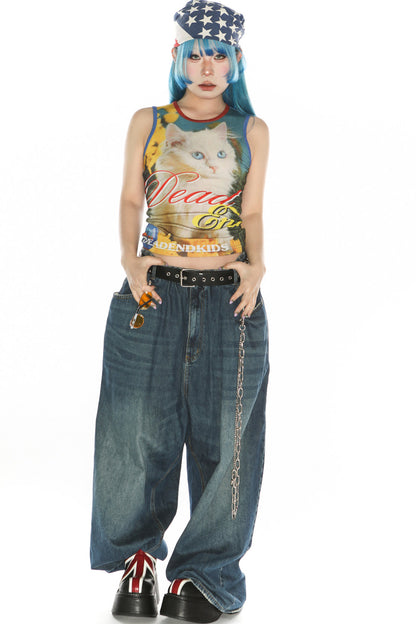 Y2K Devil Cat Print Sleeveless Tank Top