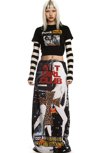 Retro Print Long Skirt