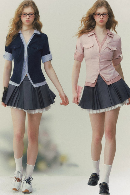 Plaid Patchwork Polo Top