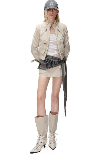 Washed Distressed Patchwork Short Jacket