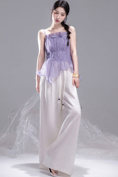 Linen Striped Wide-Leg Pants