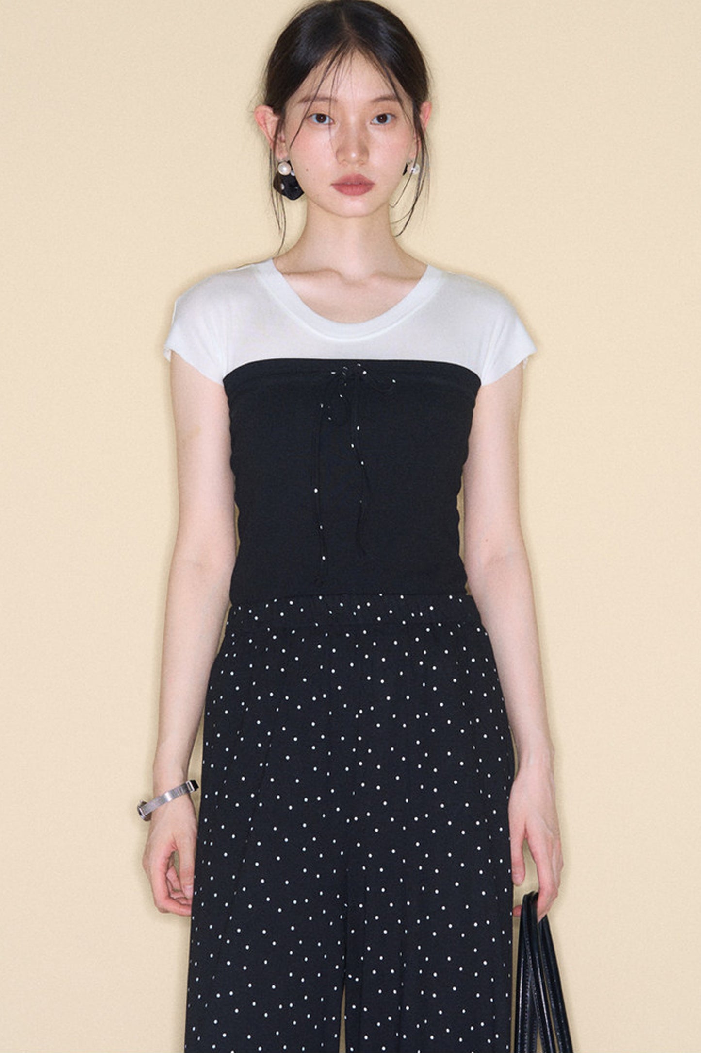 Retro Polka Dot Foldable Strapless Wide Leg Trousers