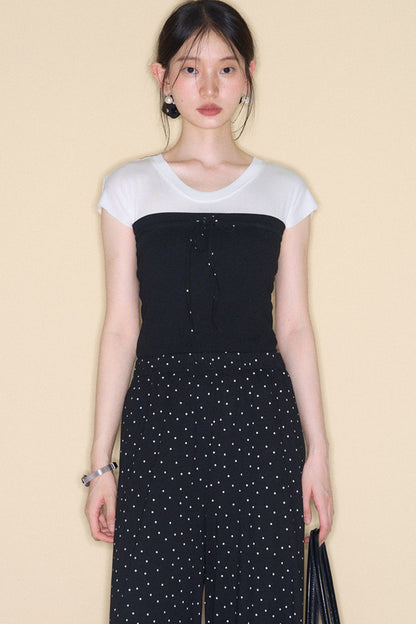 Retro Polka Dot Foldable Strapless Wide Leg Trousers