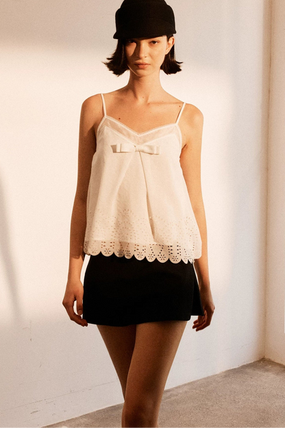 Hollow-Out V-Neck Bowknot Lace Camisole