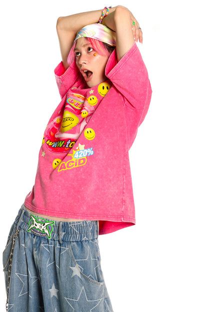 Blusa rosa Barbie Y2K dopamina effetto tintura annodata