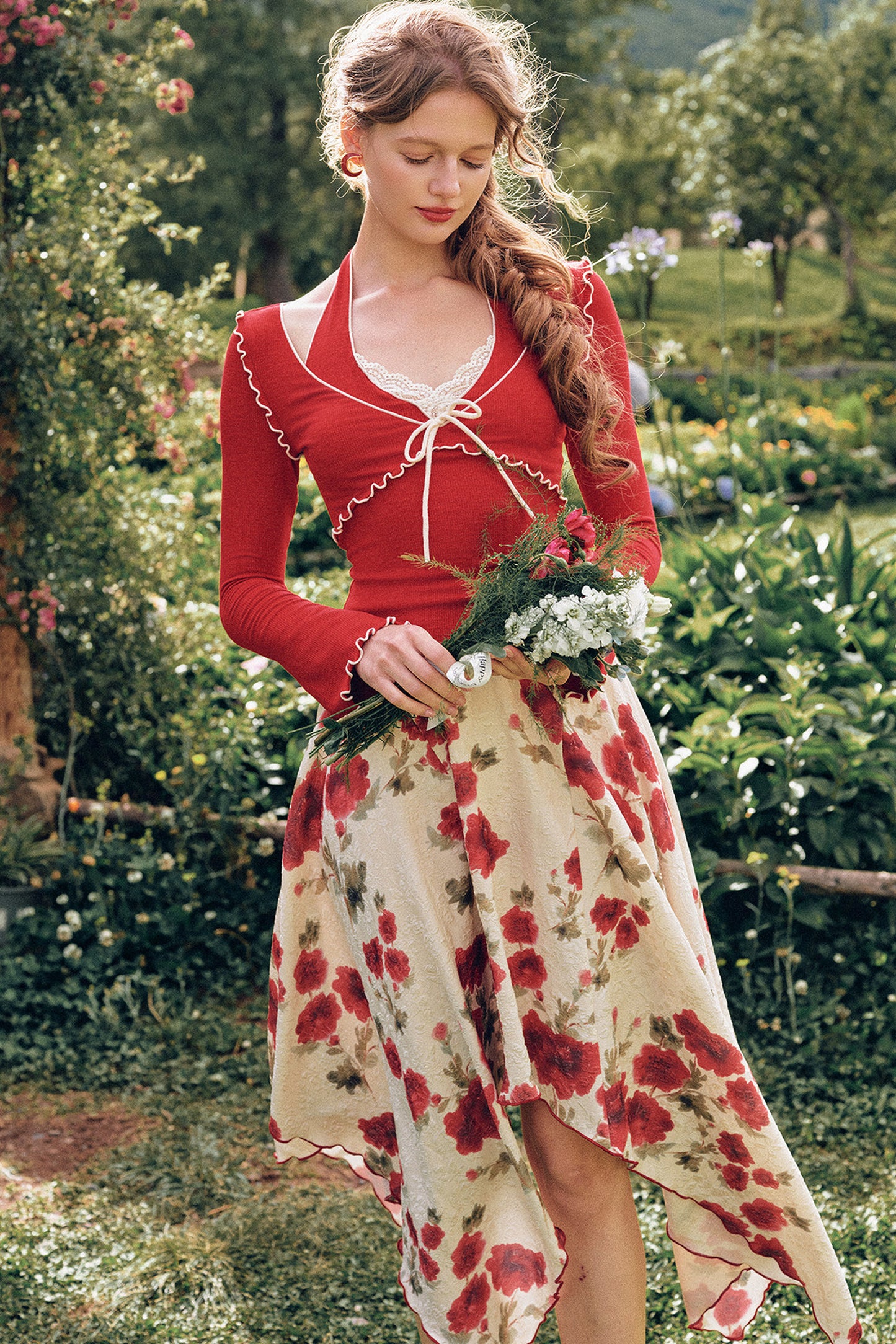 French Pastoral Floral Base Layer Top and Dress Set-Up