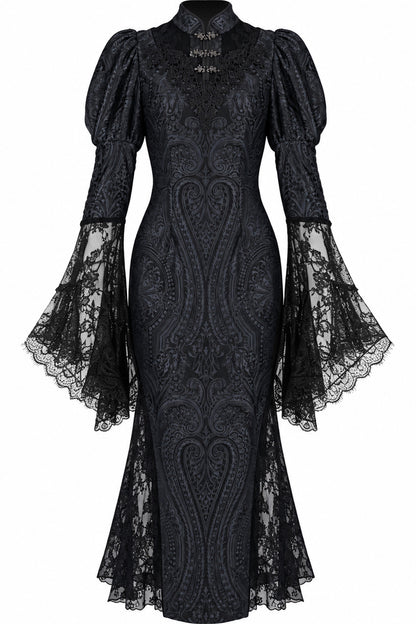 Jacquard Lace Velvet Mermaid Cheongsam Dress
