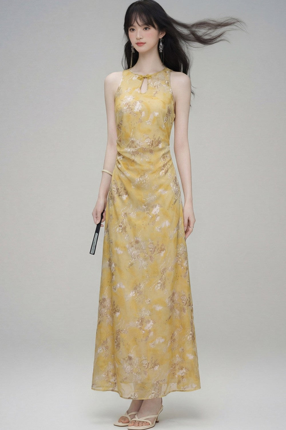 New Chinese Gold Jacquard Dress