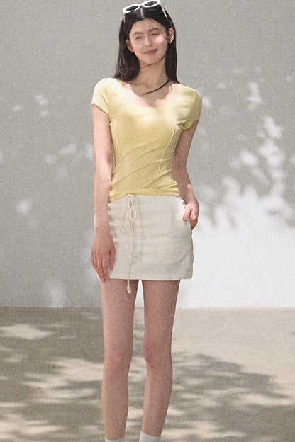 Lyocell V-Neck Short Sleeve Top