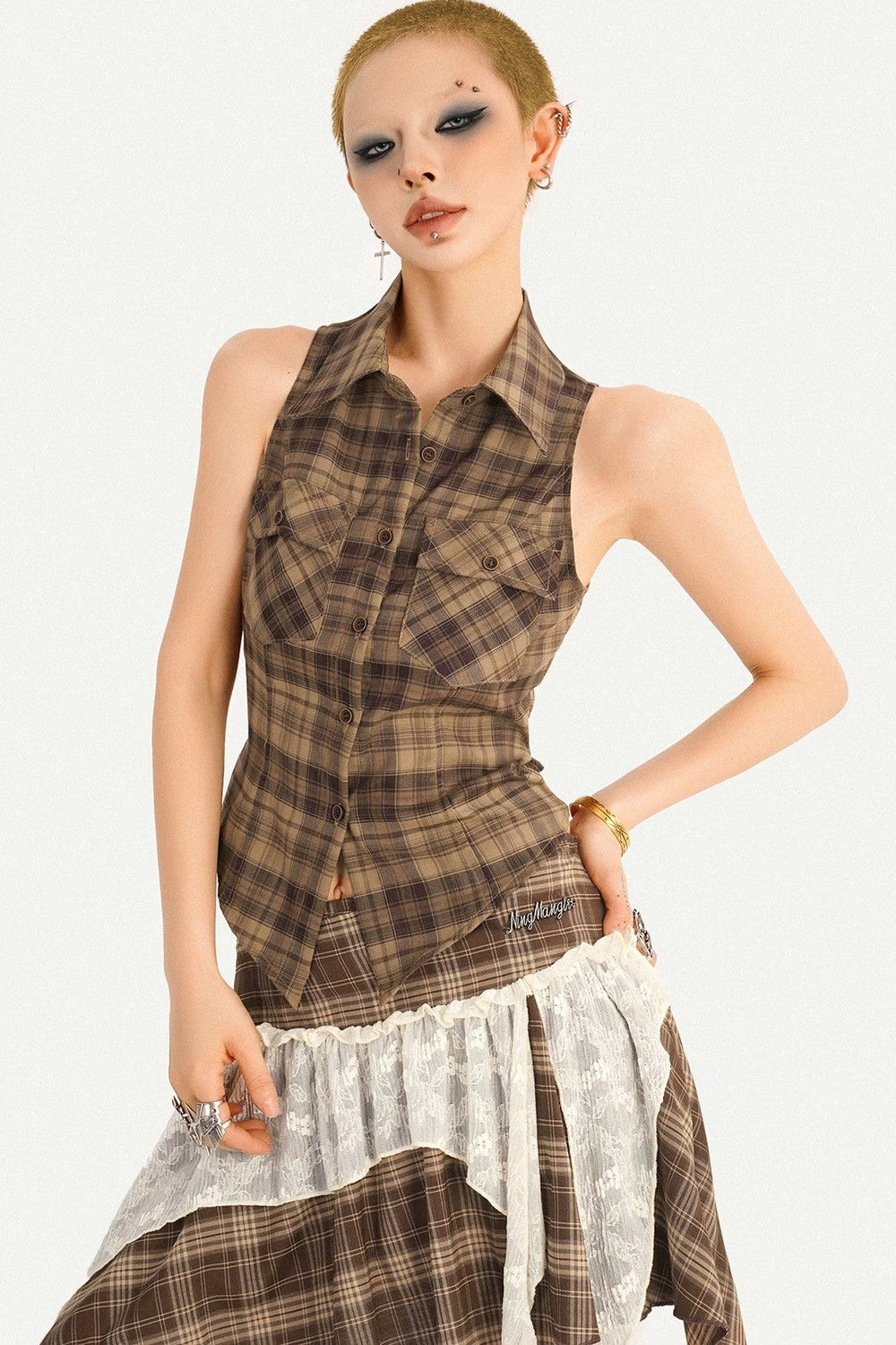 Retro Plaid Halter Vest