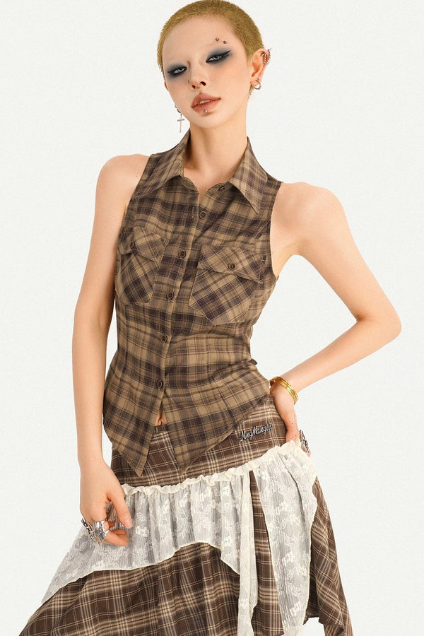 Retro Plaid Halter Vest