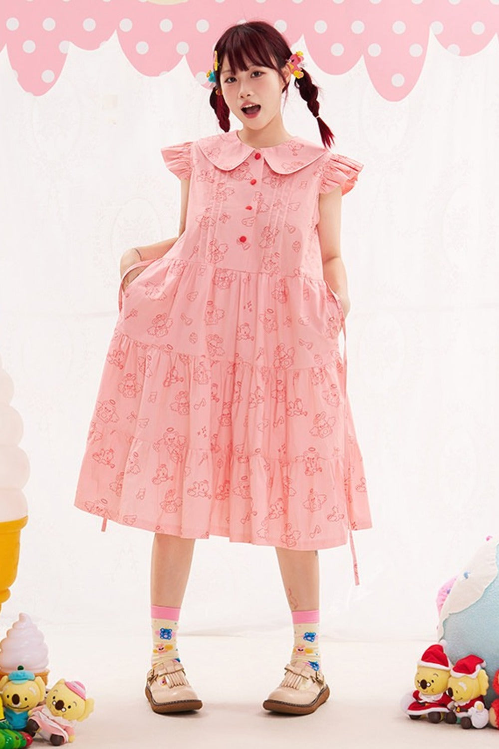 Flutter Sleeve Pink Dress