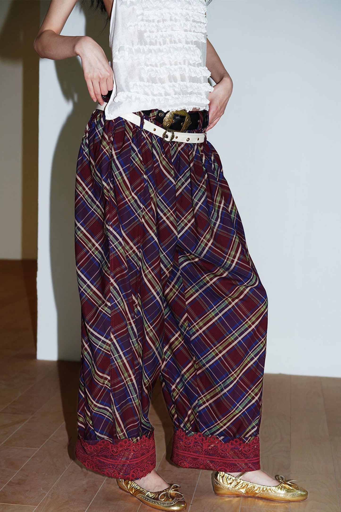 Retro Plaid Cotton Pants