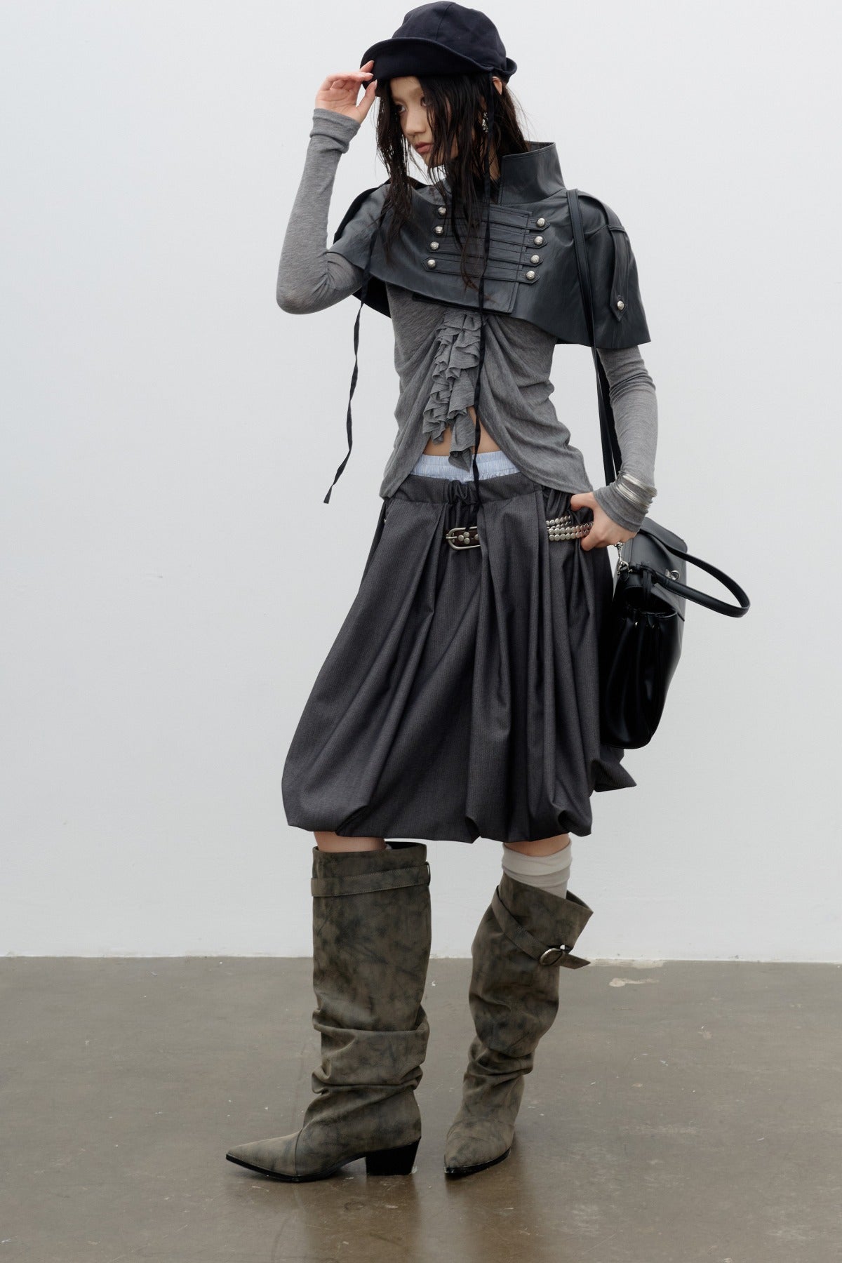 Double Waistband Pleated Bubble Skirt