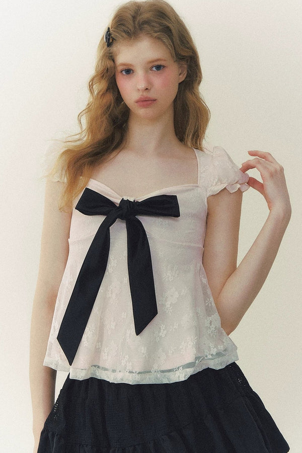 Summer Square Neck Bow Blouse