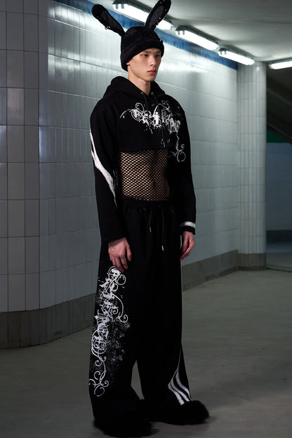 Splatter Print Lace Trim Sweatpants